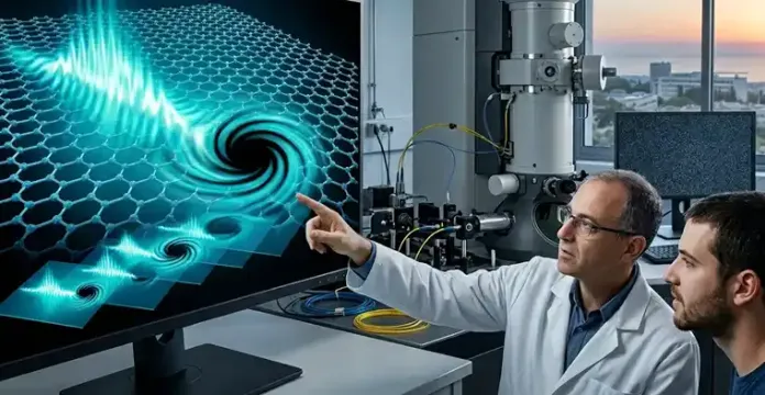 Visualización experimental de puntos oscuros o nulos dentro de ondas de luz-sonido en material hBN