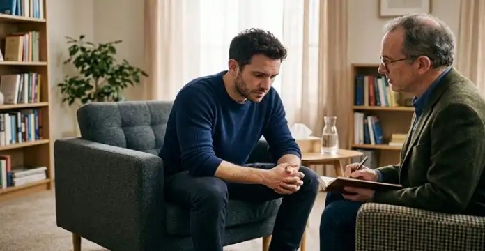 Paciente en sesión de terapia psicológica analizando avances de neurociencia en Israel sobre el TOC y la serotonina