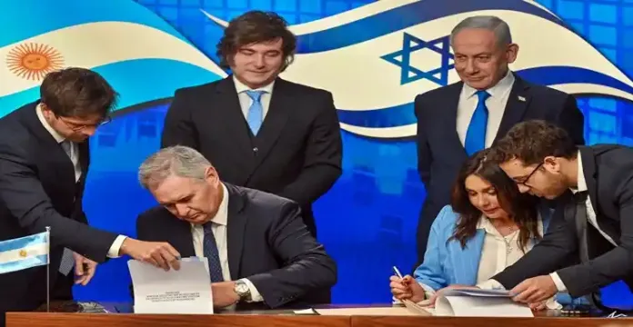 Presidente Javier Milei y Primer Ministro Benjamin Netanyahu lanzando los Acuerdos de Isaac en Jerusalem